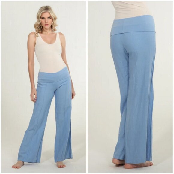 💕FRESH LAUNDRY💕 Linen Foldover Pants ~ 100% Linen Stone Light Blue XL NWT - Picture 1 of 13
